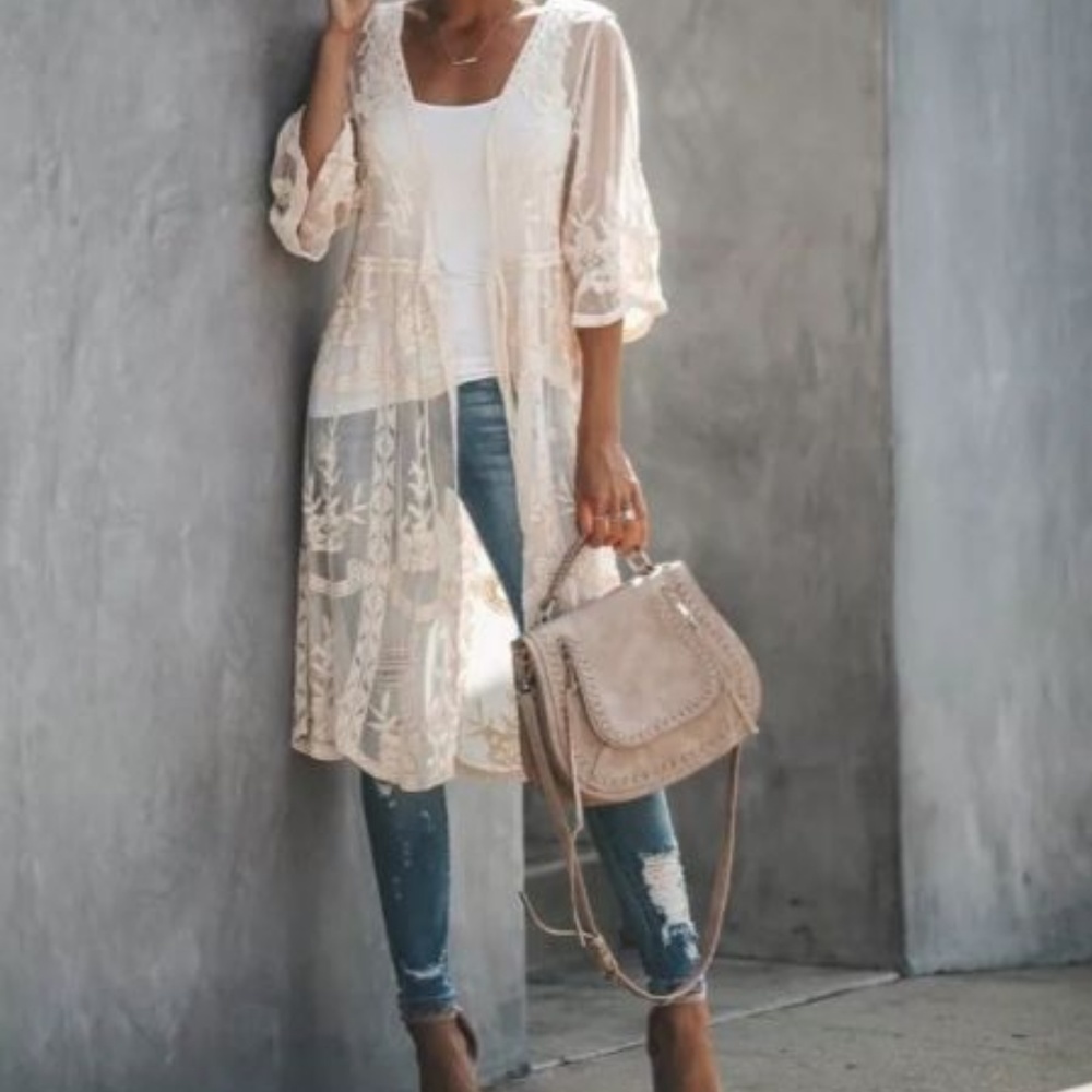 Last One! Lace Embroidered Crochet Kimono Duster - Picture 4 of 7